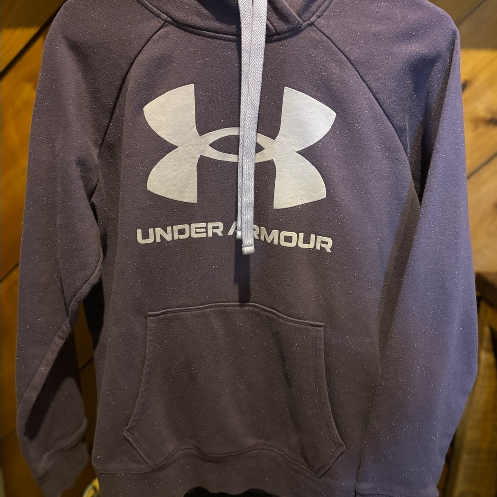Under Armour Dark Hoodie with Logo- intentional white dots through out